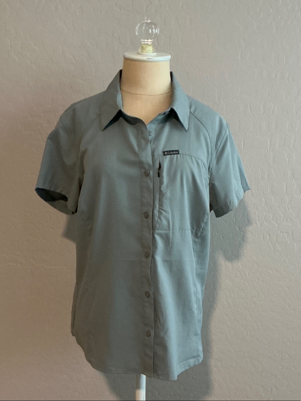 Columbia Short-Sleeve Button-Front Shirt — Sage Green